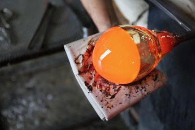 Glass Blowing - blocking and papering hot glass