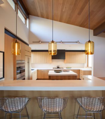 Kitchen Island Pendant Lighting Emits Golden Glow in Sun Valley, Idaho Home