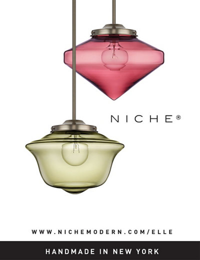 Art Deco inspired glass pendant lighting in Elle Decoration UK magazine