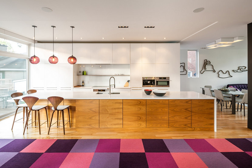 Plum Modern Pendant Lighting Adds Pop of Color in Canadian Kitchen