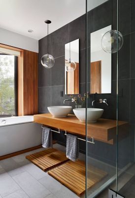 Hanging pendant lights in outlet bathroom