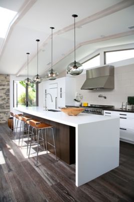 Modern pendant lighting over kitchen island