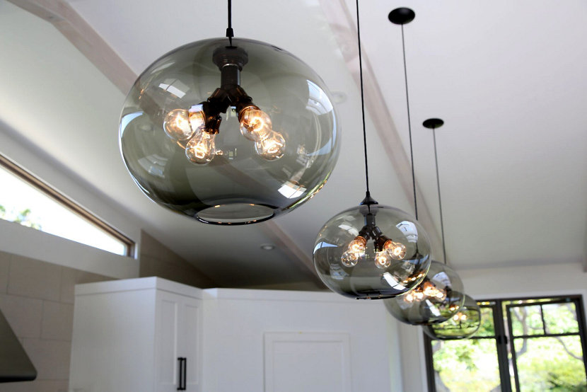 Modern pendant lighting in California home