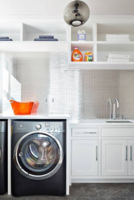 modern pendant lighting in laundry room