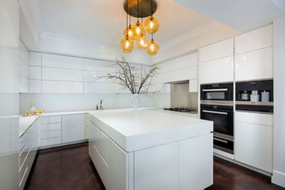 Amber Colored Glass in Custom Kitchen