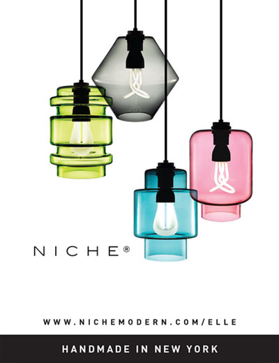 colorful glass pendant lighting in Elle Decoration UK magazine