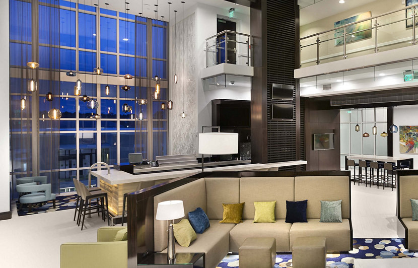 Modern Hotel Lighting in Hilton Lobby Modern Hotel Lighting in Hilton Lobby
