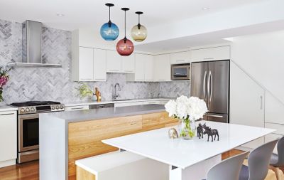 colored glass pendant light for kitchen island