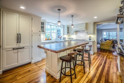Kitchen Island Modern Lighting Illuminates Renovated Maine Home