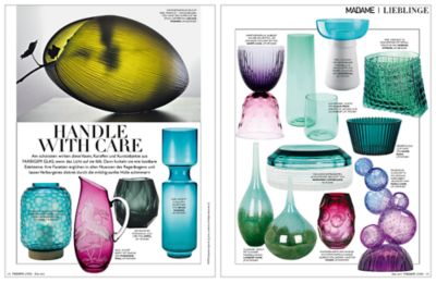colored glass vessels in German lifestyle magazine