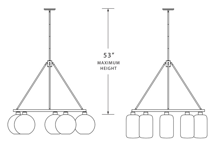 maximum height for modern glass chandelier