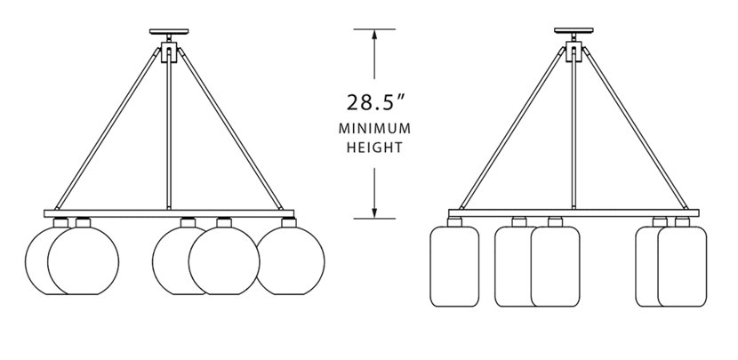 minimum height for modern glass chandelier