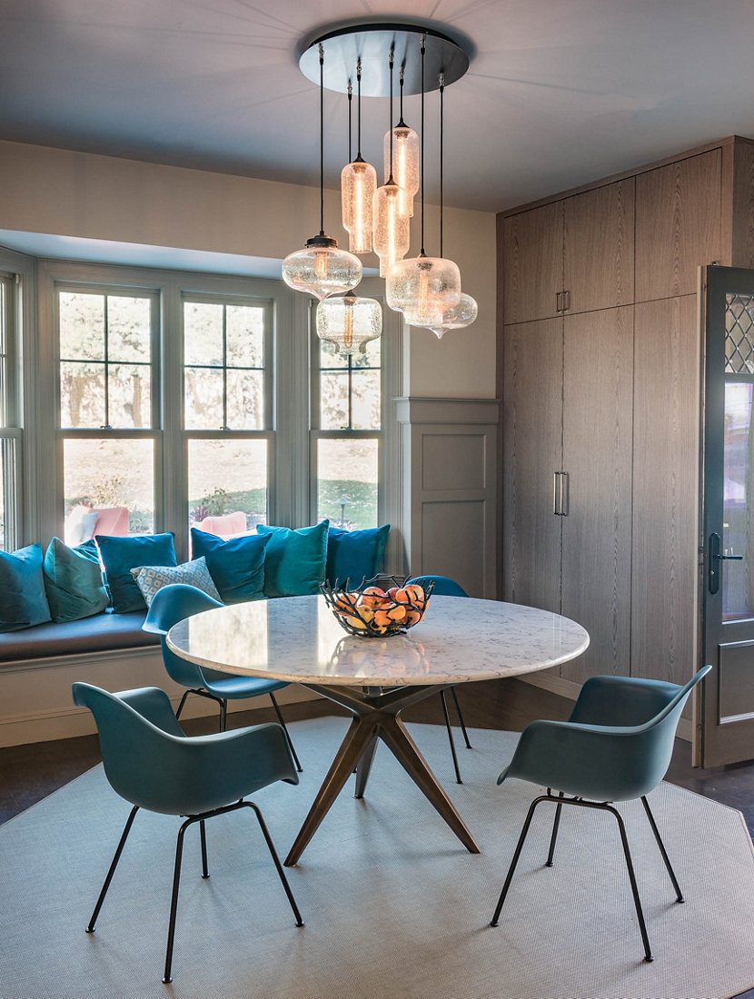 Modern Chandelier Lighting Illuminates Massachusetts Dining Room