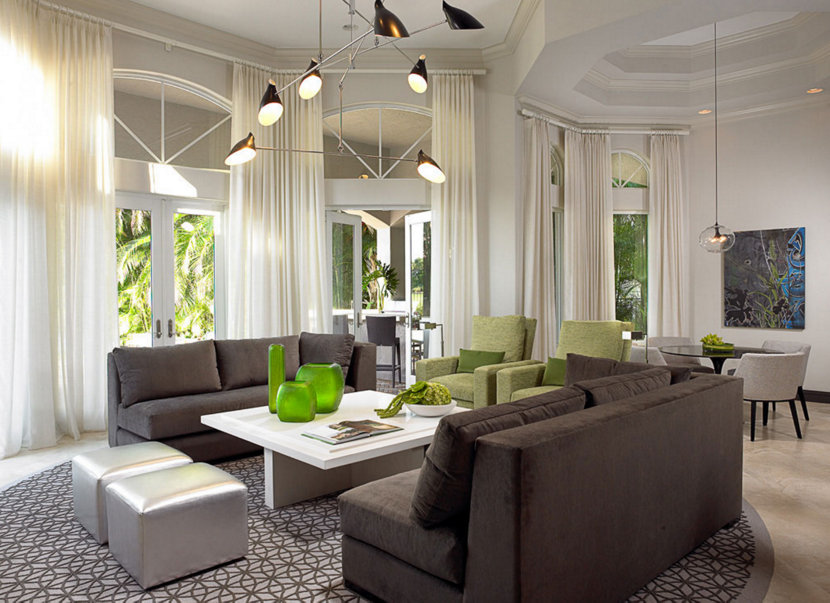 modern living room with green accents