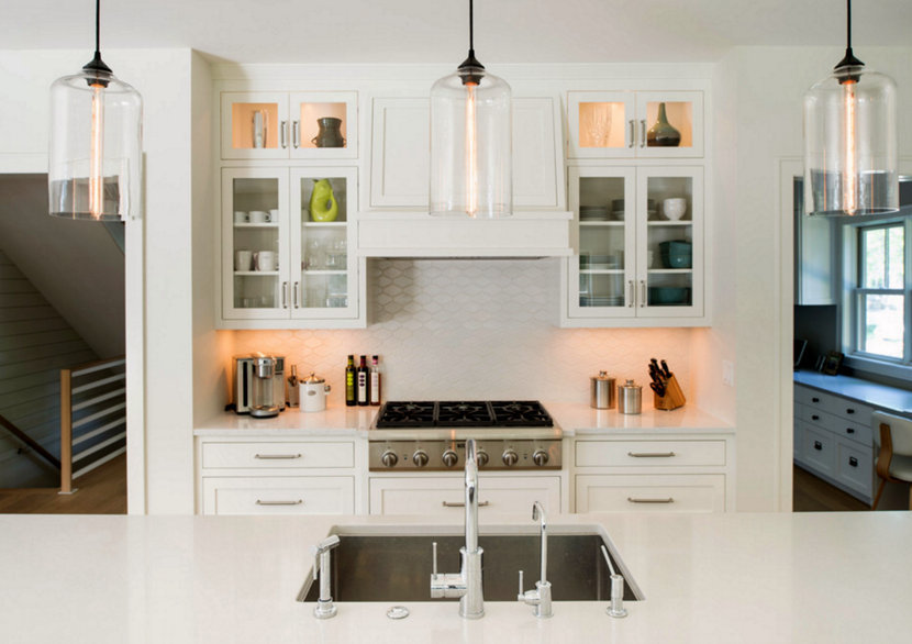 Clear Glass Pendant Lighting in Cape Cod Kitchen