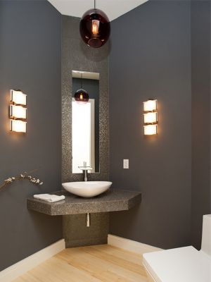 Black Powder Room with Brass Pendant Lights - Contemporary - Bathroom -  Charleston - by Sea Island Builders LLC