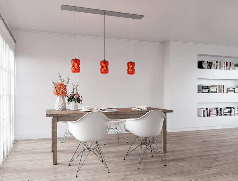 Linear 3 Canopy with Pinch Pendants in Tulip Glass Linear 3 Canopy with Pinch Pendants in Tulip Glass