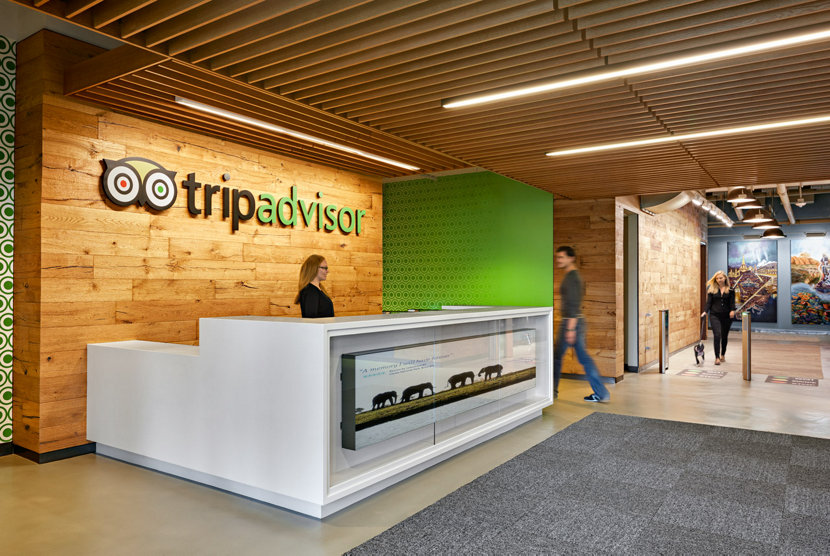 Trip Advisor headquarters front desk Trip Advisor headquarters front desk
