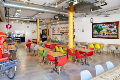 colorful glass pendant lighting in Little Saigon Vietnamese restaurant