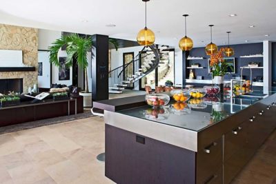 Beautiful Kitchen In New Luxury Home With Island Pendant Lights