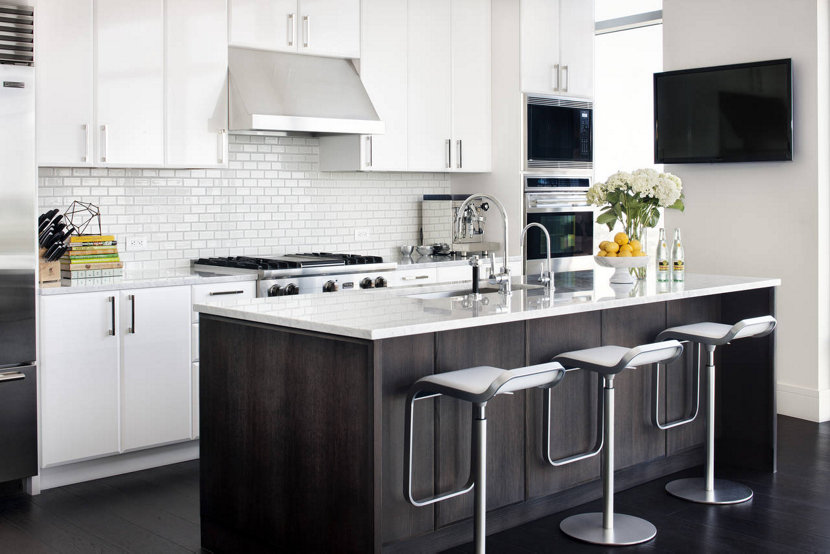 modern black and white kitchen in Austin, Texas condo