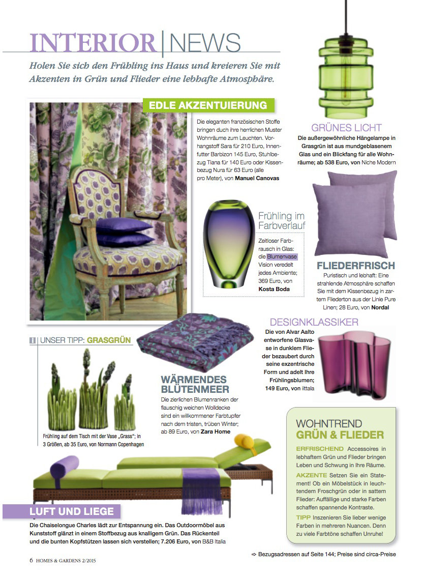green glass pendant light in Germany's Homes and Gardens magazine
