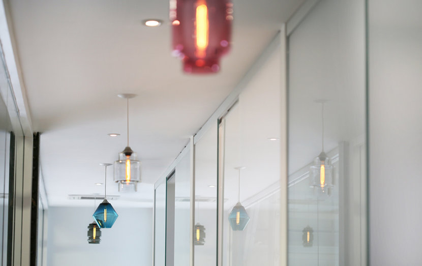office hallway with modern glass lighting