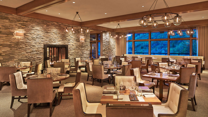 Modern Chandeliers Adorn Dining Room at Hotel