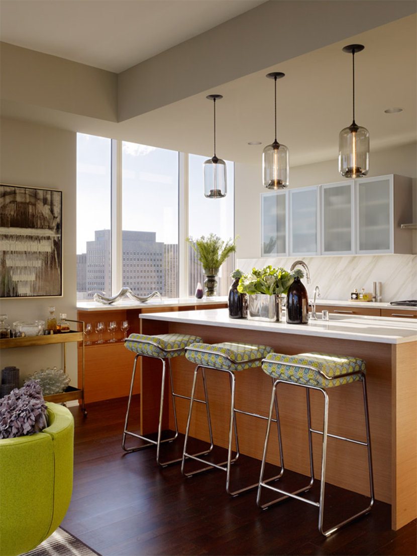 Gary Pods Hang Above Kitchen Island in Millennium Tower Home