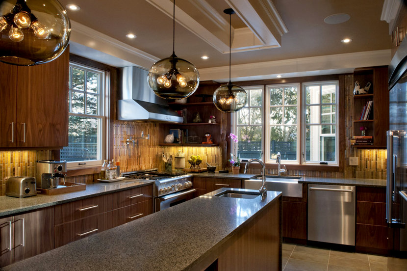 Modern Kitchen Island Pendant Lighting Illuminates Massachusetts Kitchen