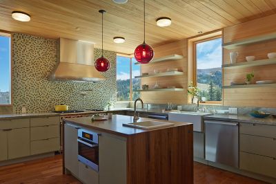 Kitchen Island Pendant Lighting in Lake Tahoe Ski Resort Modern Cabin