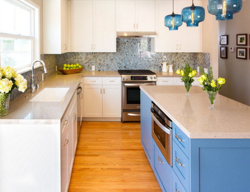 blue glass modern lighting for kitchens