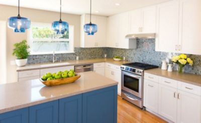 blue glass kitchen design