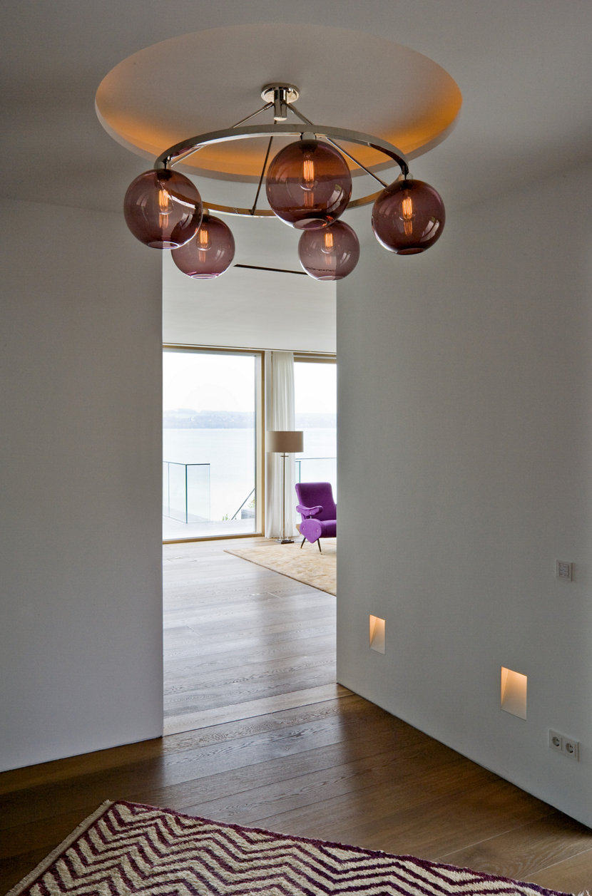 Contemporary Chandelier - Niche Solitaire Chandelier with Plum Glass