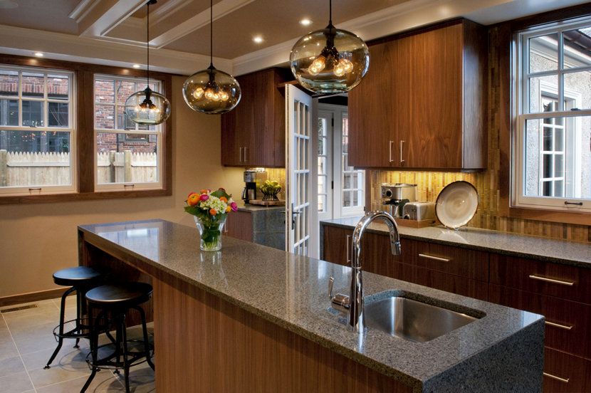 Terra pendants in Smoke Glass Illuminate Modern Kitchen Island